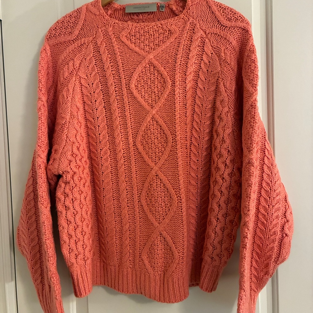 Essentials Vibrant Coral Cable Knit Sweater